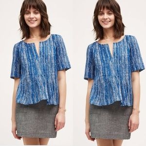 Anthropologie Blue pleated blouse short sleeve